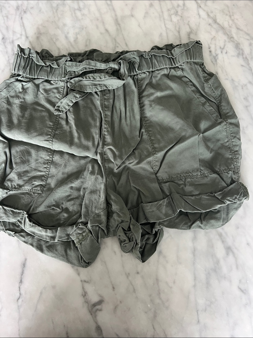 aerie Olive Green Paperbag Waist High-Rise Shorts